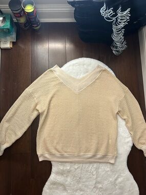 Listicle Cream Waffle Knit V-Neck Sweater